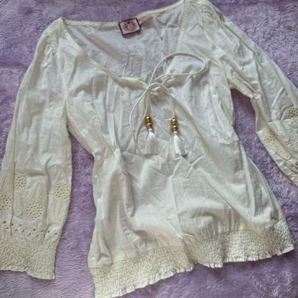 Juicy Couture Tops - 👽[ Juicy Couture ] Lace Inlay Peasant Blouse